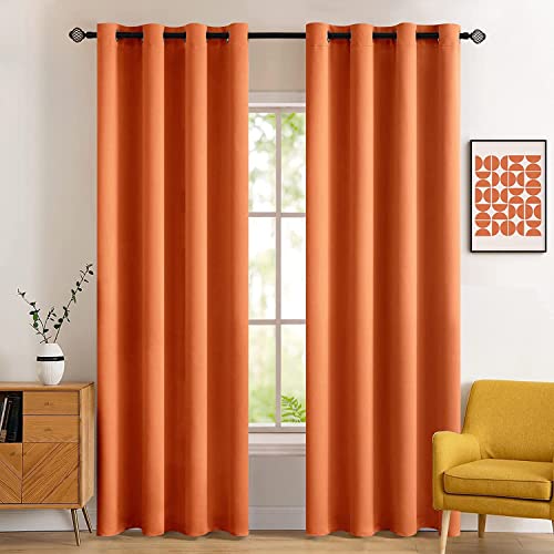 MIULEE 72" Long Room Darkening Curtains Thermal Insulated Drapes Solid Window Treatment Set Grommet Top Light Blocking Blackout Curtain for Fall Living Room/Bedroom 2 Panels Orange