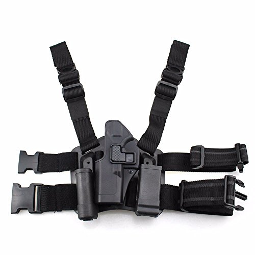 LIVIQILY Tactical Glock Leg Holster Left Hand Paddle Thigh Belt Drop Pistol Gun Holster w/Magazine Torch Pouch for Glock 17 19 22 23 31 (Black-Left Hand)