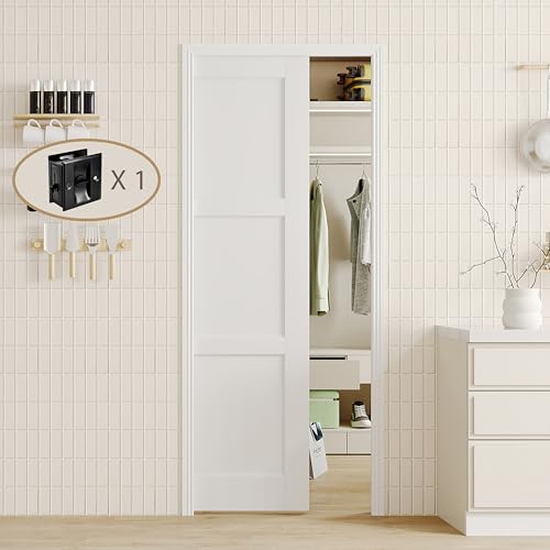 Image of Sliding Pocket Door, 32 inch x 80 inch, 3-Panel Core with Frame and Hardware Kit Set, Interior Doors for Pocket Door, White Primed - No Panel Assembly Required