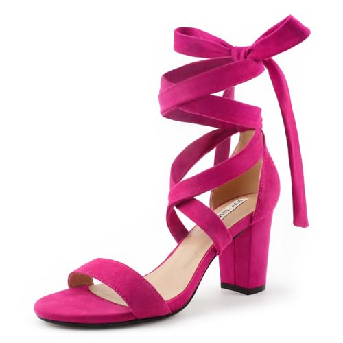 Image of JOY IN LOVE Women's Lace Up Heels 3 Inch Chunky Block Heel Strappy Sandals