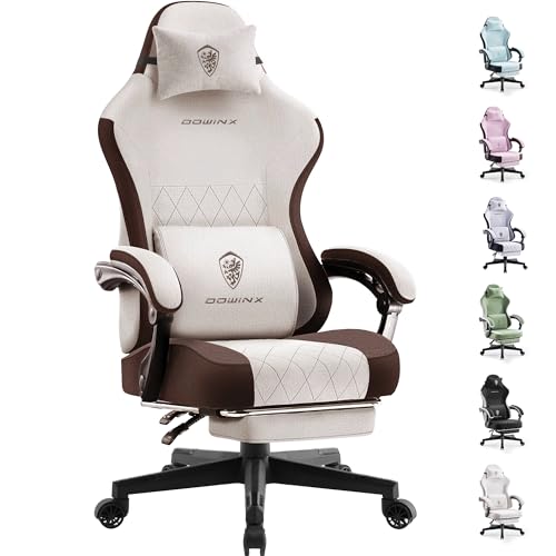 Dowinx Gaming Stuhl Stoff mit Frühling Kissen, Lendenwirbelstütze Bürostuhl mit Fußstütze für Erwachsene, Ergonomischer Gaming Sessel Groß und Hoch für Office Gaming 135KG, Braun