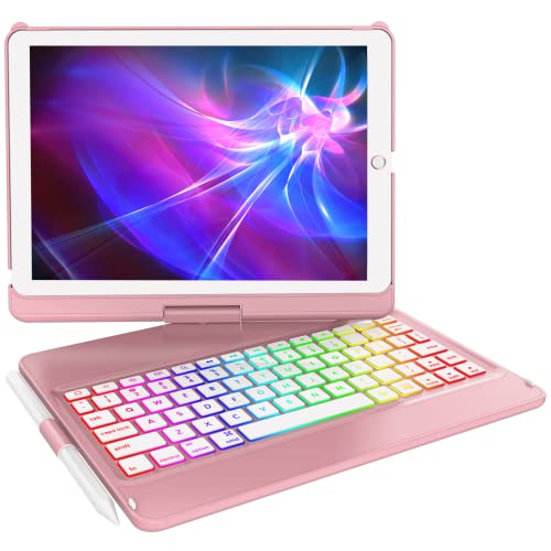 Étui clavier pour iPad 9e génération avec pavé tactile rétroéclairé or rose