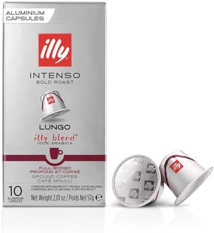 Illy Espresso Compatible Capsules - Single-Serve Coffee Capsules & Pods - Intenso Lungo Dark Roast - Notes Of Cocoa & Dried Fruit Coffee Pods - For Nespresso Coffee Machines – 10 Count