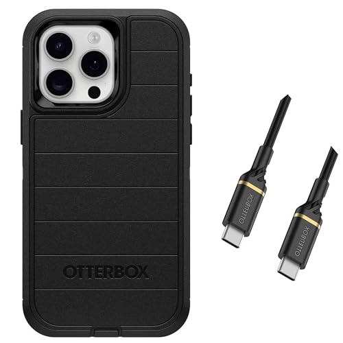 Coque iPhone 15 Pro Max OtterBox Defender Series avec câble USB-C noir