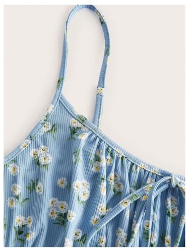 Image of Floerns Women's Plus Size Boho Floral Milkmaid Bow Tie Ruched Cami Summer Holiday Flowy Mini Dress