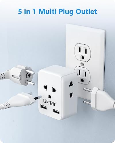 LENCENT EU to US Plug Adapter, European to USA Outlet Adaptor with 2 USB, Europe to American Outlet, 3-Sided Outlet Extender, Wall Tap, Mini Charger Box, Travel Plug Converter, Cruise Ship Approved