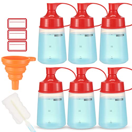 Condiment Squeeze Bottle for Sauces Wide Mouth, Plastic Squeeze Bottles for Condiments, Paint, Ketchup, Mustard, Oil, Resin, Baking, Cake Decorating, Cleaning, BPA Free-Food Grade (6 oz., 6, Count)