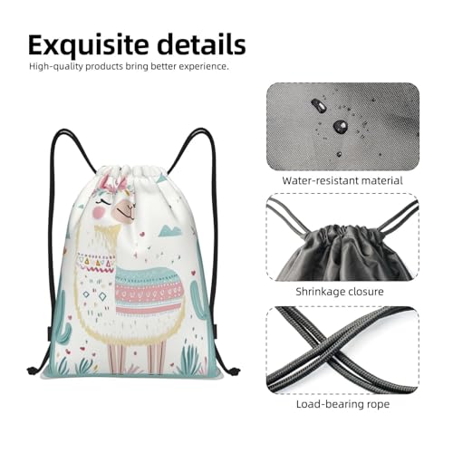 Drawstring Backpack Sports Gym Bags Draw String Bag for Women Men Cute Hand Drawn Llama Drawstring Bags Sackpack3