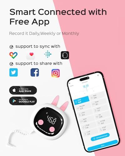 Image of Body Measuring Tape with Cute Rabbit Case, Bluetooth Waist Measure