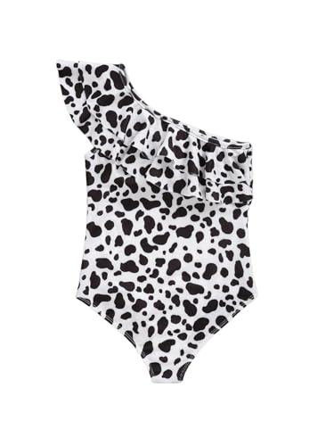 OYOANGLE Girl's Printed One Shoulder Ruffle Trim One Piece Swimsuit Summer Bathing Suits2