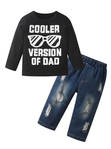 Image of Derouetkia Baby Boy Outfit Set Letter Print Tops + Jeans Pants for Toddler Baby Boy Clothes, Black, 3-4 Years