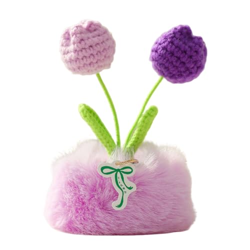 Magichery - Tulipano in vaso di peluche lavorato all'uncinetto, con vaso di peluche, pianta creativa lavorata a maglia, per auto, cruscotto, casa, ufficio, tavolo, mensola, decorazione, viola