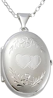 Sterling Silver Oval Family Locket Pendant With 18" Sterling Silver Chain - Space for 4 Photographs - Jewellery Gift Box Included