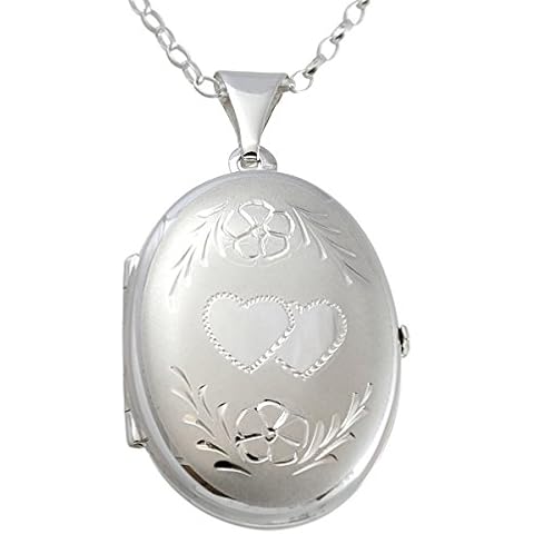 Sterling Silver Oval Family Locket Pendant With 18" Sterling Silver Chain - Space for 4 Photographs - Jewellery Gift Box Included Cover