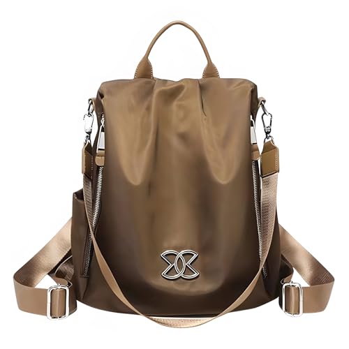 Atlodas Anti-theft Multi-purpose Bag, 3-Way Crossbody Oxford Cloth Bag, Women Large Capacity Lightweight Travel Backpack (Coffee)