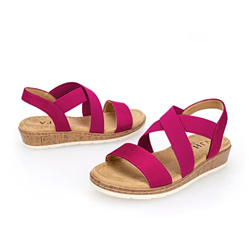 Image of VJH confort Women's Flat Sandals, Comfort Slip-on Elastic Ankle Strap Slingback Light Weight Casual Walking Sandals