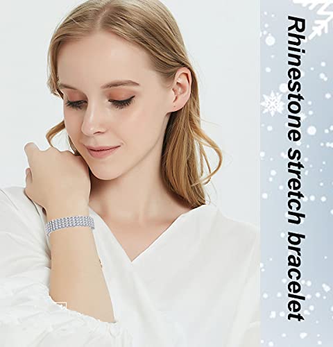 SONNYX 8 PCS Rhinestone Bracelets Stretch for Women Bridal Sparkly Wedding Strand Tennis Bracelet Bling Bikini Crystal Bracelet Silver-Stone Wedding Jewelry Bracelet Set3