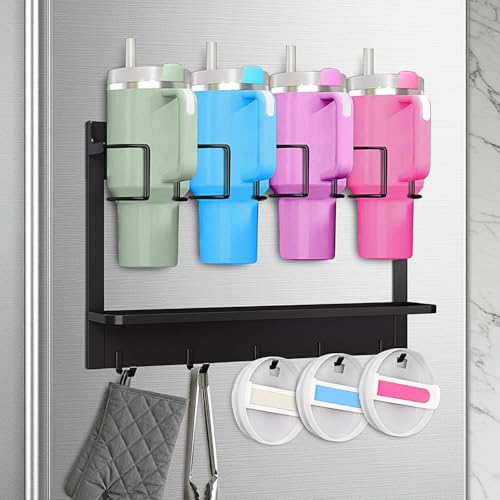 AFKLMNE Water Bottle Organizer for Stanley Cup Accessories 20/30/40 oz, Fridge Magnetic and Wall Mount Tumbler Holder Organizer, Kitchen Water Bottle Storage Rack (Black)