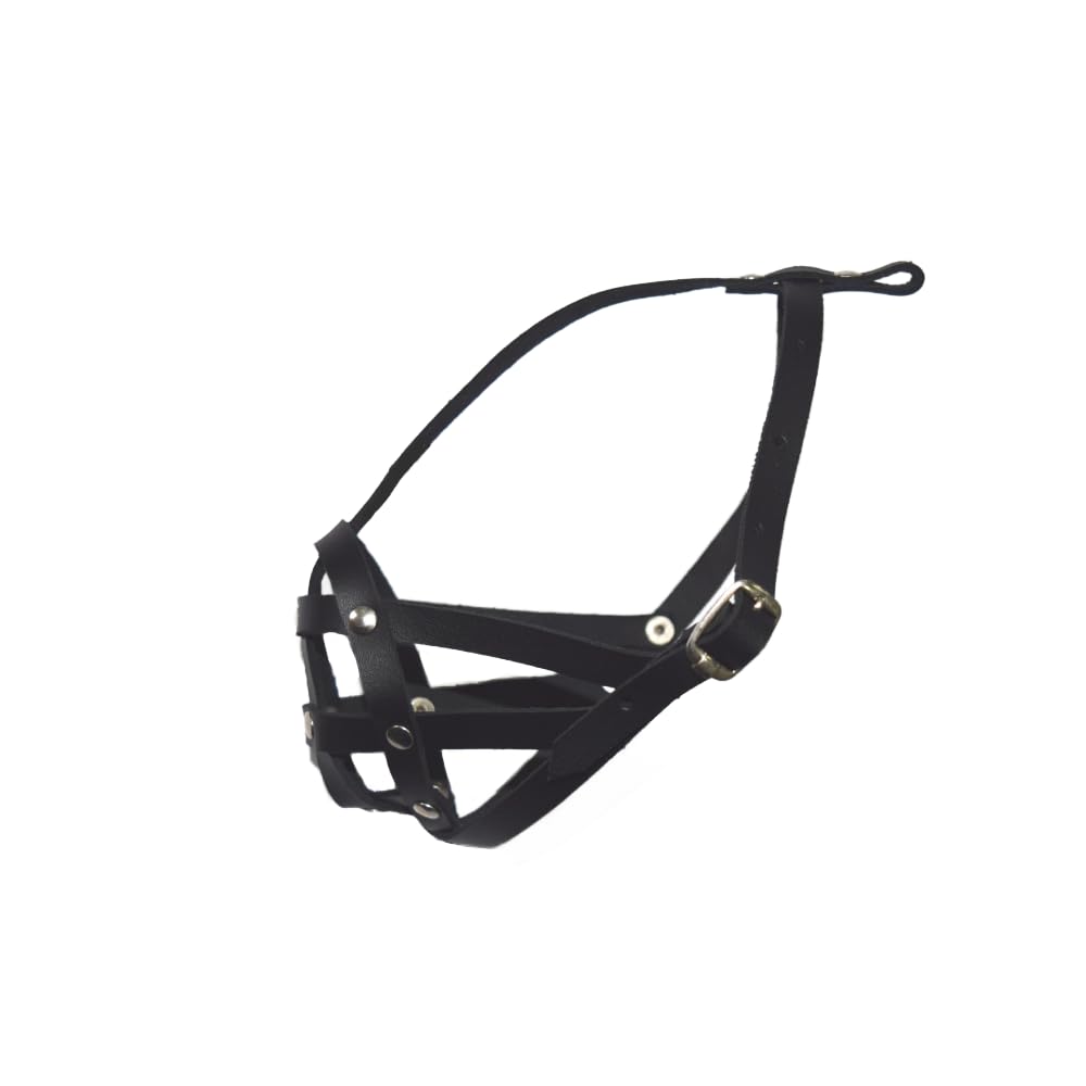 Leather Dog Muzzle for Pug and other flat face short snout dog's (Black, M1)