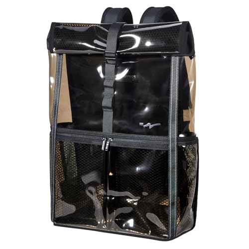 HIMZ WARRIOR Clear Backpack Heavy Duty Adults 18L Rolltop Backpack Transparent TSA Approved for...