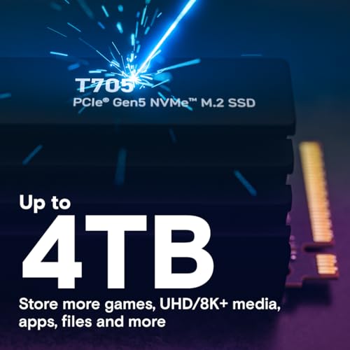 Image of Crucial T705 PCIe Gen5 NVMe 2TB SSD with Heatsink, Up to 14,500MB /s, TLC NAND, Laptop & Desktop (PC) Compatible, for Creatives and Hardcore Gamers, Solid State Drive, 1Mo Adobe CC - CT2000T705SSD5