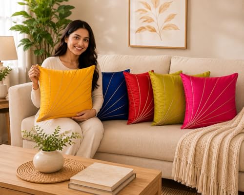 Image of JDX Attractive Multicolor Cushion Cover, Set of 5 (Multicolor)(Polyester)
