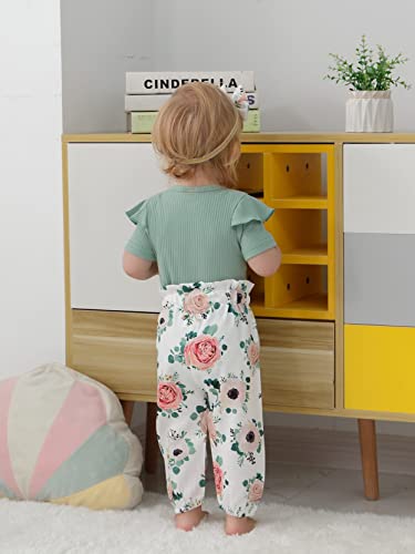 Image of DISAUR Baby Girls Clothes Newborn Infant Baby Girls Outfit Long Sleeve Ruffle Romper Floral Pants Headband Sets 0-18 Months