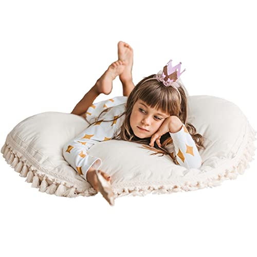 MINICAMP Large Kids Floor Pillow - Ultra-Fluffy Bean Bag Chair with Filler Included & Washable Cover - Cute Floor Lounger, Reading Cushion for Toddlers & Teens - 100% Certified Cotton - 40” Wide!