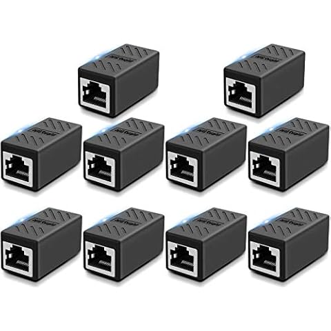 RJ45 Coupler 10 Pack Shielded Ethernet Coupler Cat7 Inline lan Coupler 8P8C Ethernet Extender Adapter Ideal for Extending the Ethernet Cables Female to Female Connector - Black Cover
