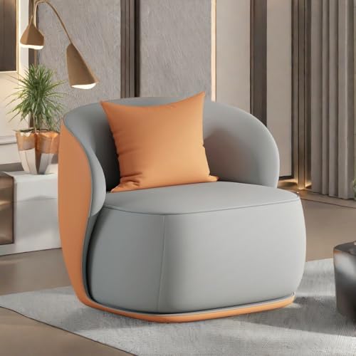 Image of Light Luxury Style Sofa - Modern Upholstered Accent Chair with Plush Cushion & Elegant Design for Living Room, Bedroom, or Office Faux Leather (Gray /Orange)
