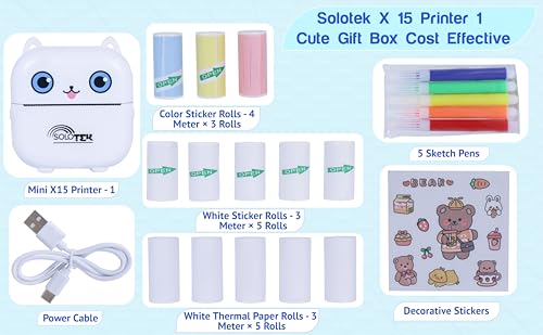 SOLOtek X15 Mini Bluetooth Thermal Printer | Portable Ink-Free Label Printer for Android & iOS | Includes 13 Rolls | 1-Year Warranty - Image 2