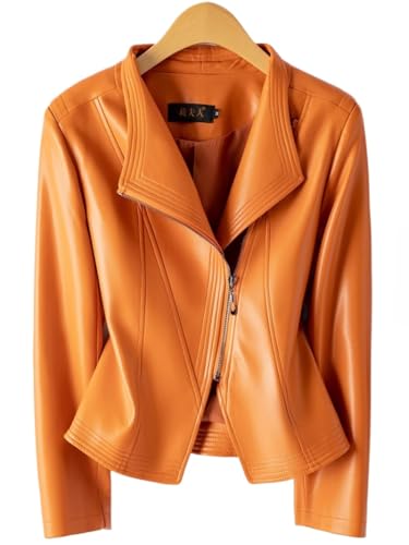 Women's Vintage Faux Leather Jacket Fall Fashion Elegant Lapel Zip Up Short Crop Coats Outfits