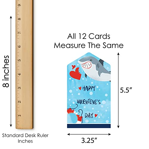 Image of Big Dot of Happiness Shark Zone - Jawsome Shark Cards for Kids - Happy Valentine's Day Pull Tabs - Set of 12