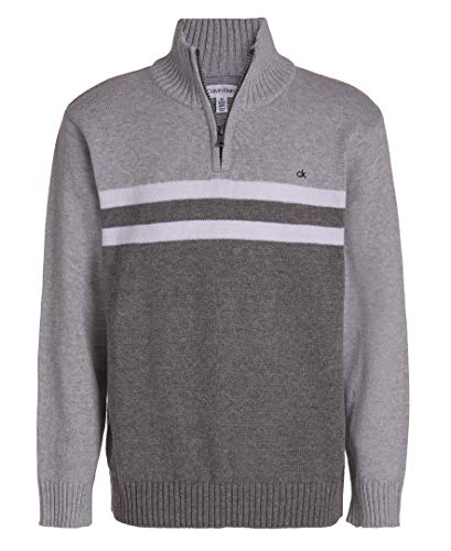 Calvin Klein Boys' Big Cotton Half Zip Pullover Sweater, Grey Heather, Small(8)