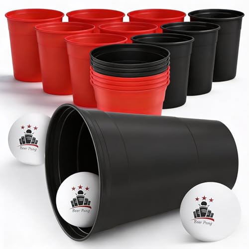 My Vesperbox - Becher Set Made in Germany - 22 extra stabile und nachhaltige Hartplastik Becher 450ml Spülmaschinengeeignet und Wiederverwendbar (Rot/Schwarz)