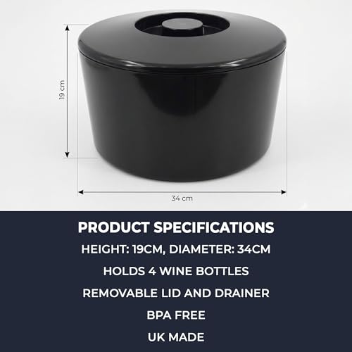 Chabrias Ltd 10 Litre Ice Bucket with Lid & Removable Draining Liner - Large Party & Bar Ice Bucket, UK Made Hard-Wearing Plastic for Home & Professional Use - Black 10 Litre - Made in England - Image 4