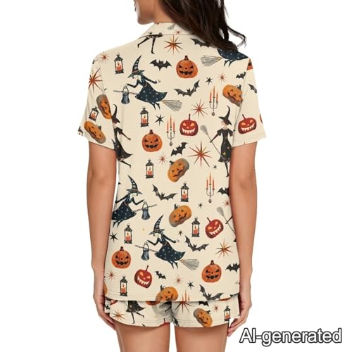 Image of Renewold Women's Short Sleeve Pajama Set Button Down Sleepwear with Notch Collar Soft Lounge Top and Shorts with Pockets