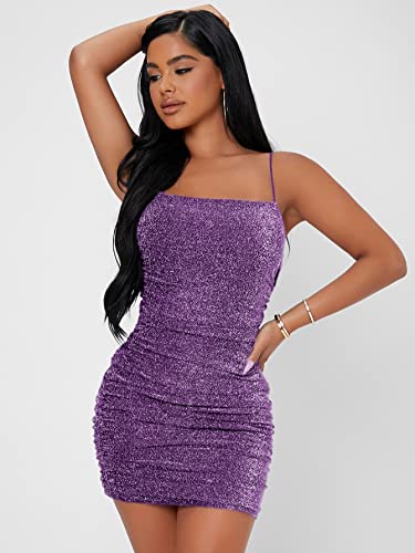 Image of Floerns Women's Glitter Sleeveless Ruched Party Clubwear Bodycon Mini Dress