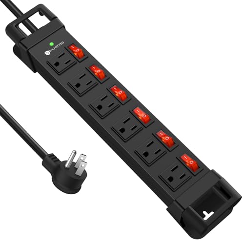 Heavy Duty Power Strip,6 Outlet Wall Mount with Individual Switch & Cord Management,Mountable Surge...