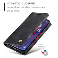owlhold Handyhülle für iPhone 15 Hülle, Premium Lederhülle Weiches Vintage-Nubukleder Faltbare Ständer Klapphülle Kartenfach Standfunktion stoßfest Schutzhülle für iPhone 15 -Schwarz – Ansicht 3