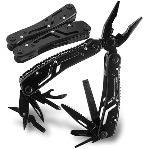 Multitool 12-in-1 with EDC Pocket Folding Knife,Needle Nose Pliers, Wire Stripper, Pocket Clip, Screwdriver Sleeve, Stainless Steel Multi tool Gear for Outdoor, Survival, Camping, Hiking, Repair Cover