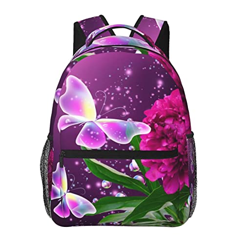 Sac à dos d'école grand volume avec motif papillon violet pour ordinateur portable