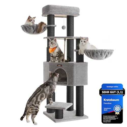 Feandrea Kratzbaum, mit warmen Decken, für große Katze, Katzenbaum, 2 Katzenbürsten, 11,1 cm d Dicke Stämme, große Plattformen, Höhle, 50 x 50 x 160...