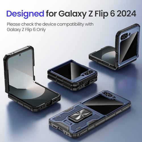 Image of VEGO for Samsung Flip 6 Case with Built-in Screen Protector &Anti-Peeping | Adjustable Kickstand & [Hinge Protection] Full-Body Shockproof Hard Phone Case for Samsung Galaxy Z Flip 6 2024 - Blue