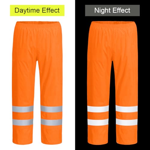 AUYAO Leichte Regenhosen für Herren Damen Regen Warnschutzhose Winddichte Outdoorhose für Fahrrad Trekkinghose Wanderhose Camping Hose Warnschutz Regen-Latzhose Warnregenhose Arbeitshose (Orange,185)