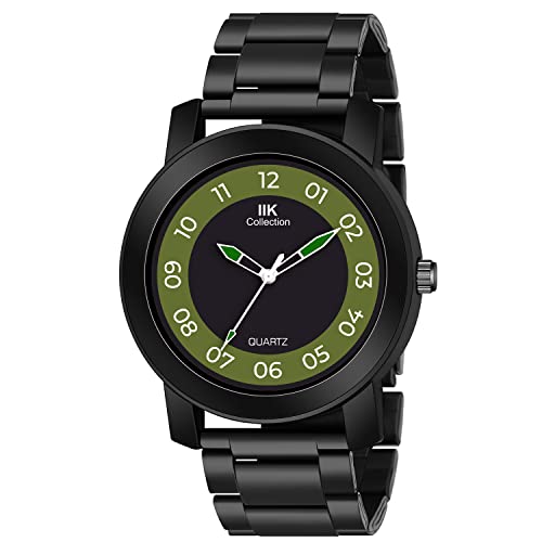 IIK COLLECTION Watches for Men Round Numerical Dial Analogue Men Watch|Long Battery Life|Stainless Steel Bracelet Black Chain with Long Lasting Polish/Adjustable Fixable Silicon Strap|Watches for Boys