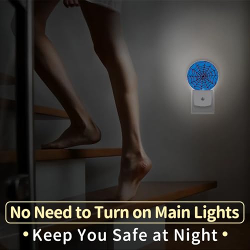 Image of Blue Spider Web Plug-in Led Night Light with Auto Dusk to Dawn Sensor for Boys Girls Room Decor, Wall Lamp Nightlights for Hallway,Bedroom, Kids Room, Kitchen, Stairway, (0.5W, 2 Pack)
