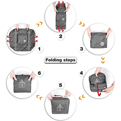 Wandf Foldable Travel Duffel Bag Luggage Sports Gym Water Resistant Nylon, Grey