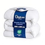 CozyLux Couette 200x200 cm pour Lit 2 Personnes, Édredon 300g/m² pour 4 Saisons, avec 4 Boucles D’Angle, Couverture en Microfibre pour Été et Automne, Chaud, Lavable en Machine, 200 x 200, Blanc