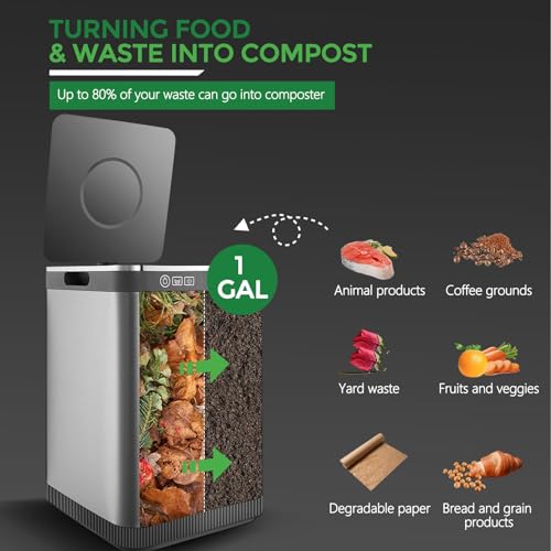 4L Smart Electric Composter- for Kitchen Composter Countertops, Indoor Odorless Compost Bin with 2 Carbon Filter, 3 Modes/Auto-Cleaning/Energy Efficient/Silent, Quickly Turns Food Waste into Compost - Thumbnail 2